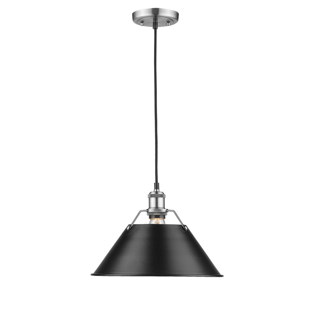 Golden Lighting-3306-L PW-BLK-Orwell Large Pendant Pewter Matte Black Aged Brass Finish